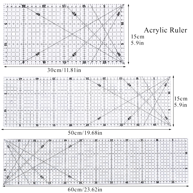 Nonvor Acrylic Patchwork Ruler Multi-purpose Transparent Ruler Tailor Drawing Ruler for Measuring Cloth DIY Craft Sewing Tools