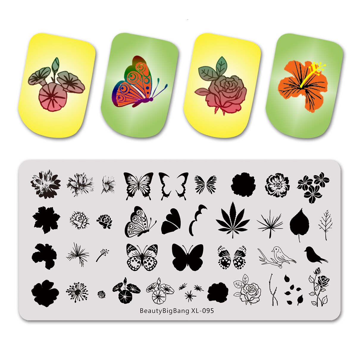 Beautybigbang płytki do tłoczenia paznokci naturalny kwiat pszczoła łabędź motyw obrazu 12*6CM szablon szablon do paznokci szablon artystyczny XL-097: 95