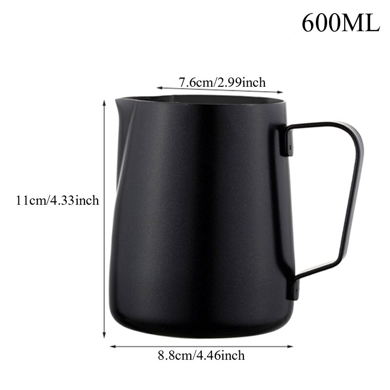 Rvs Melkkan Espresso Cups Art Cup Tool Barista Craft Koffie Moka Cappuccino Latte Melk Opschuimen Jug Pitcher: Black 600ML