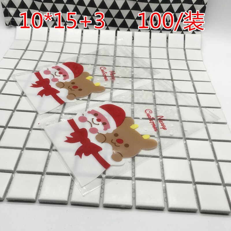 100X Kerst Cellofaan Zakjes Party Cookie Sweet Candy Biscuit X-mas Bag 10*15 + 3 cm