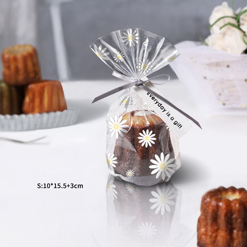 50/100Pcs Transparante Verpakking Zakken Bloem Gedrukt Cookie Snack Apple Chocolade Snoep Opbergtas Voor Christmas Party tas