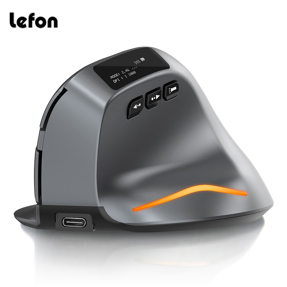 Pionowa mysz Bluetooth Lefon Bezprzewodowe myszy ergonomiczne z ekranem OLED RGB Optyczna mysz USB z akumulatorem do gier na laptopach PC