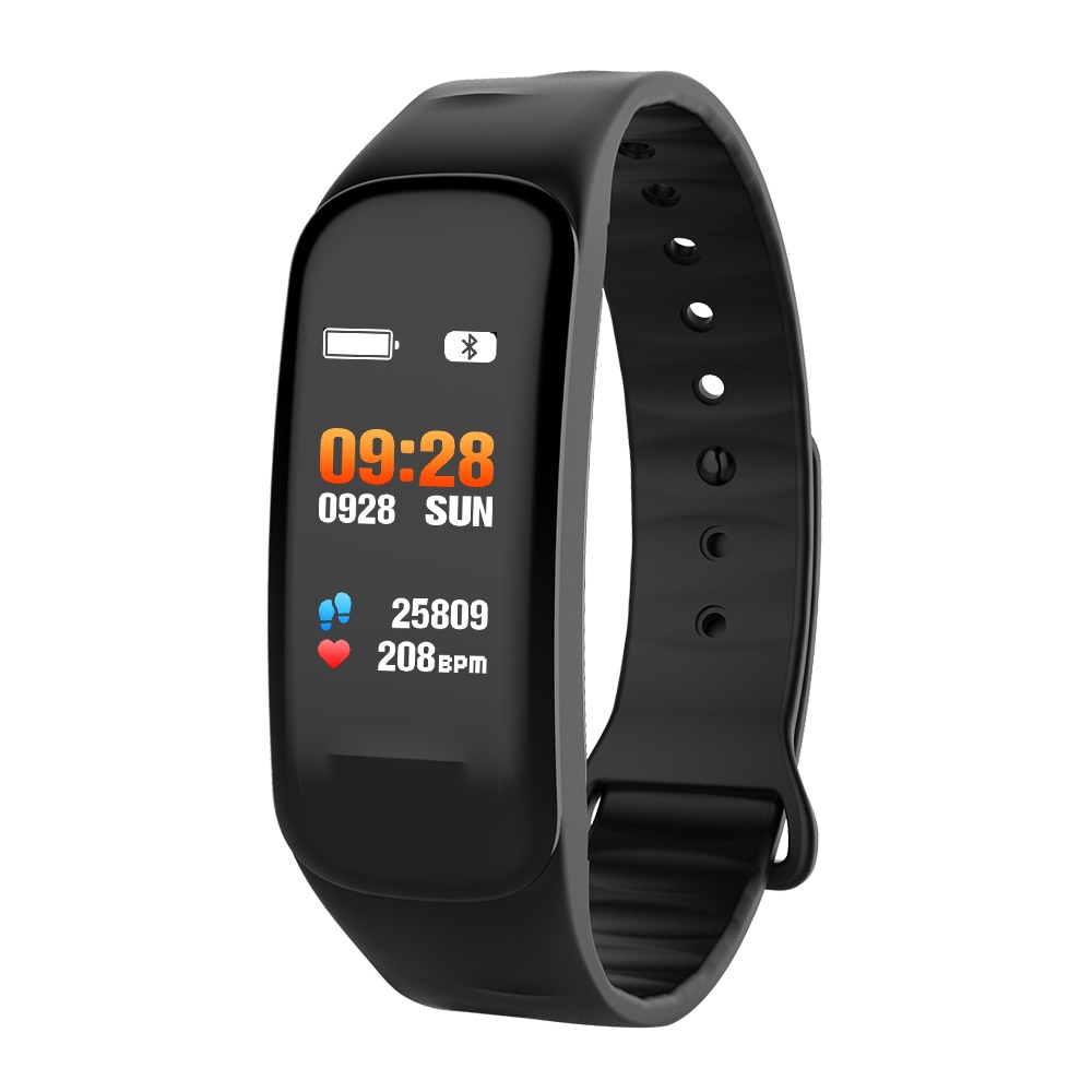 Color Screen C1S Smart Bracelet Waterproof Heart Rate Monitor Health Fitness Tracker Bluetooth Smart Watch for Sport PK MI Band4: Black