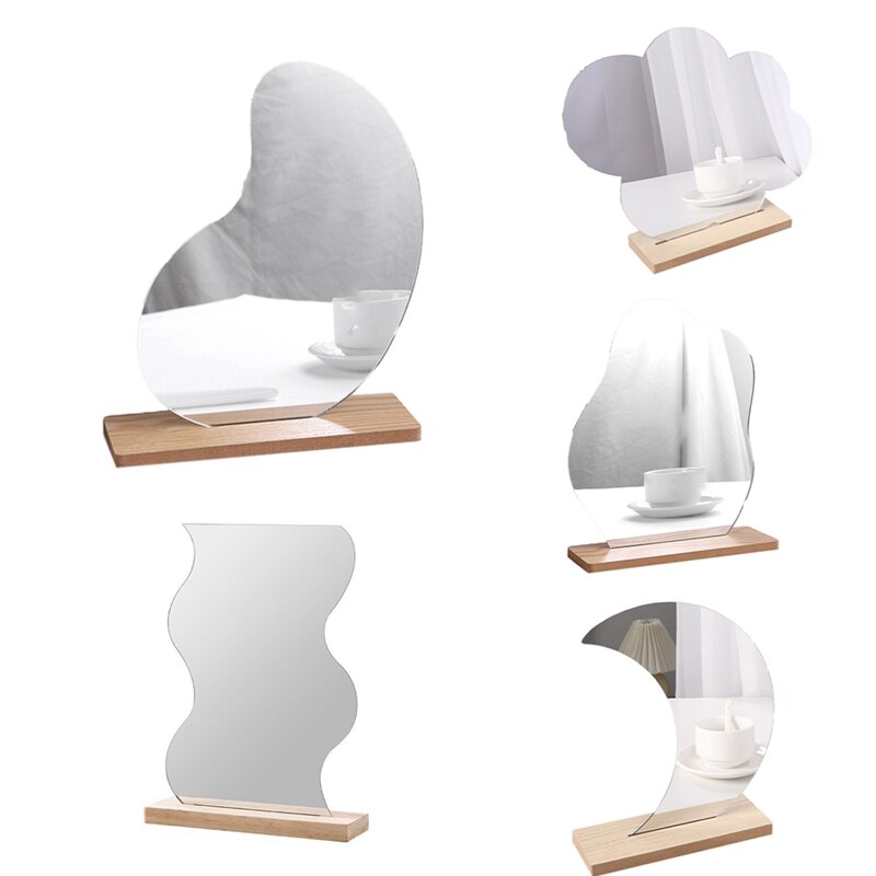 Koreaanse Stijl Make-Up Spiegel Ins Acryl Decoratieve Spiegel Houten Base Cosmetische Beauty Tools
