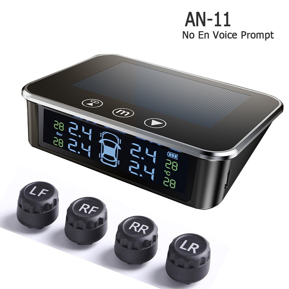 Solar Smart Car Digital Tyre Pressure Monitor System Tpms Tire Security Warning High Temperature Alert External Sensors Md55: No Voice Prompt