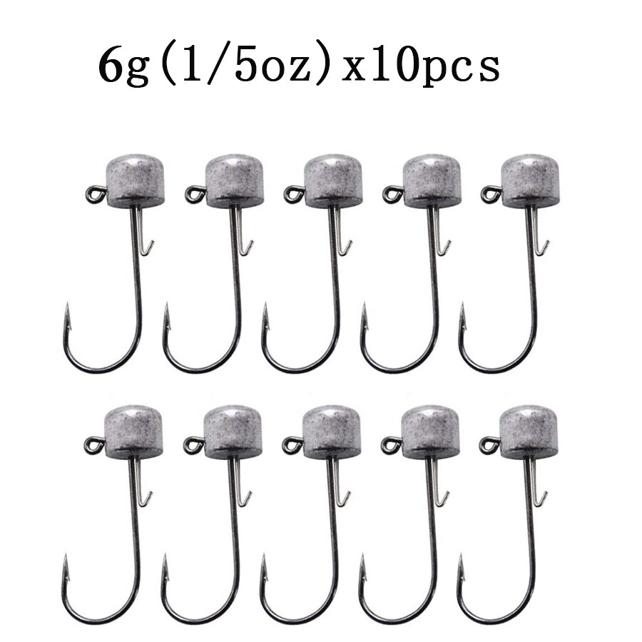 10pcs/lot Jig Head Fishing Hook Ned Rig Fishhook Soft Worm Lures Mushroom Jig Hooks Bass Trout Fishing Accessories: 6g