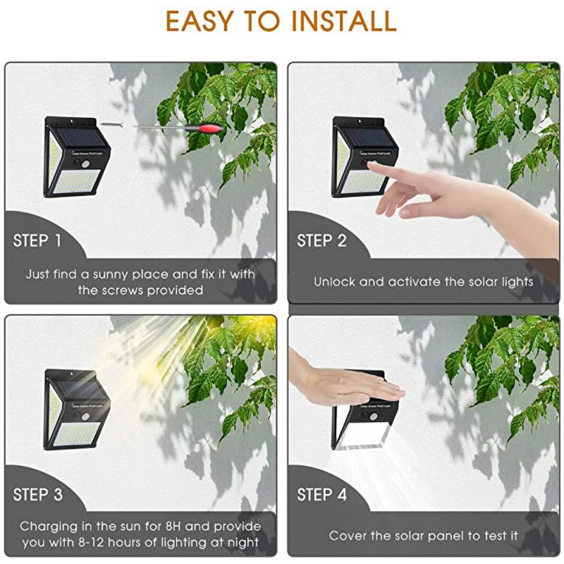 IP65 Waterproof Solar Lights Outdoor 270° Lighting Angle Wireless Outdoor Solar Security Light For Porch Garden Yard Fence Patio