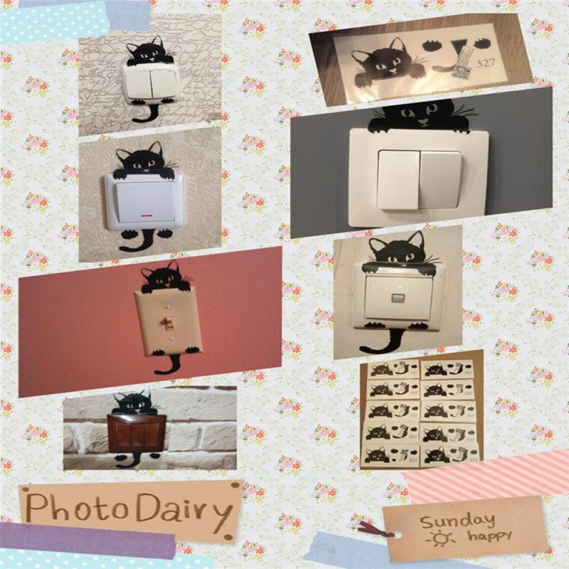 Diy Zwarte Kat Muurstickers Grappige Leuke Kat Schakelaar Stickers Muurstickers Thuis Woonkamer Slaapkamer Badkamer Thuis Decoratie