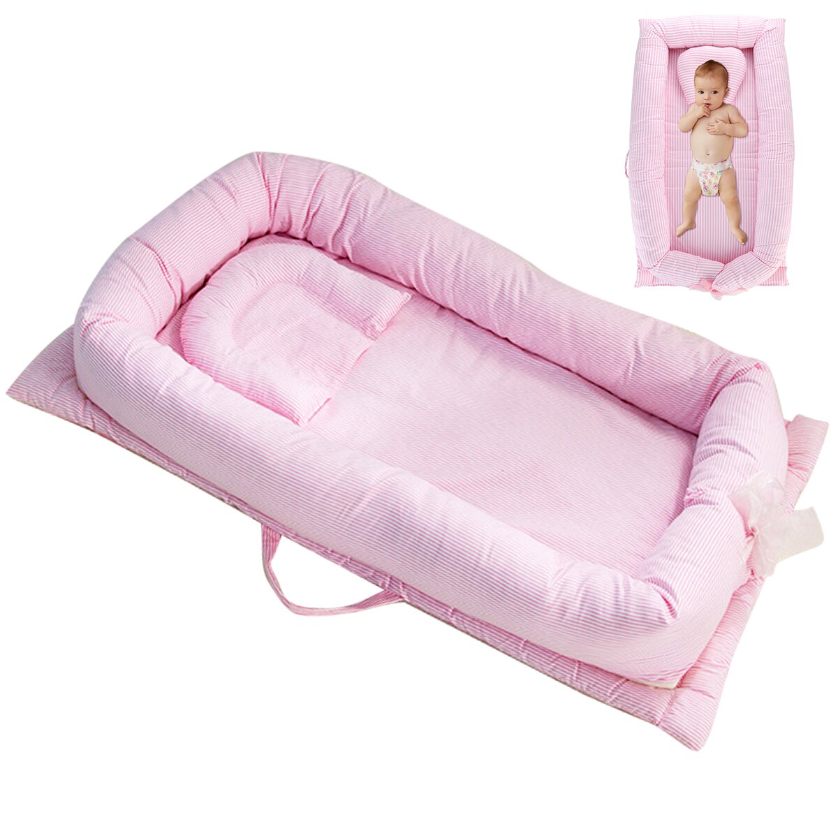 Cama plegable de viaje al aire libre para bebé, cuna portátil lavable de 90x55x15cm para recién nacido, cama de viaje para bebé de: Rosa