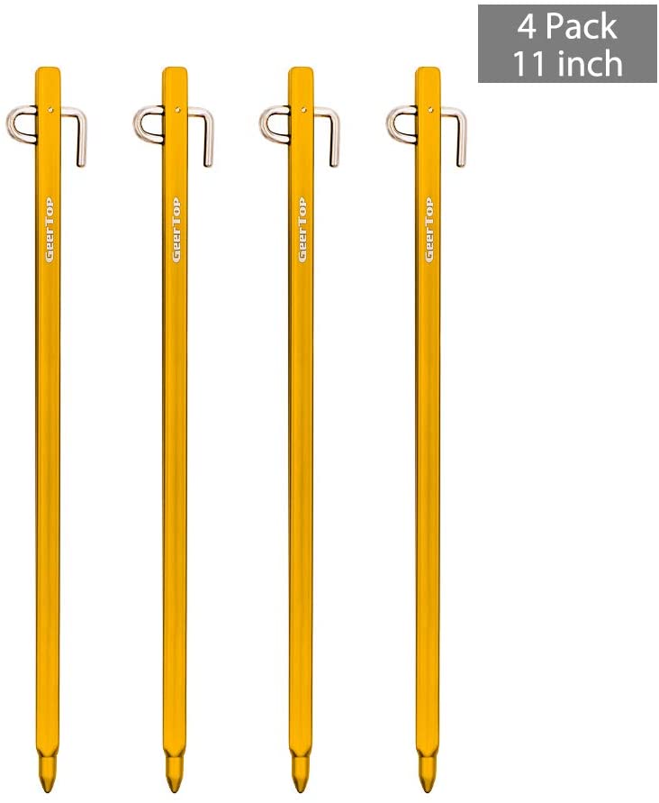 Geertop 4 Pack Metal Tent Stakes Heavy Duty Camping Stakes 11 inch Long Ground Stakes for Camping Tent Rain Tarp Outdoor: golden