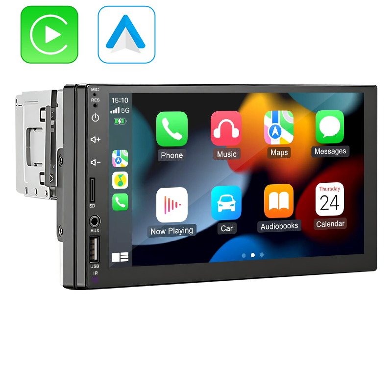 VENBES 7 "Radio Universal para coche CarPlay Android Auto 1 DIN reproductor Multimedia pantalla táctil Mirrorlink BT Audio automático: Negro