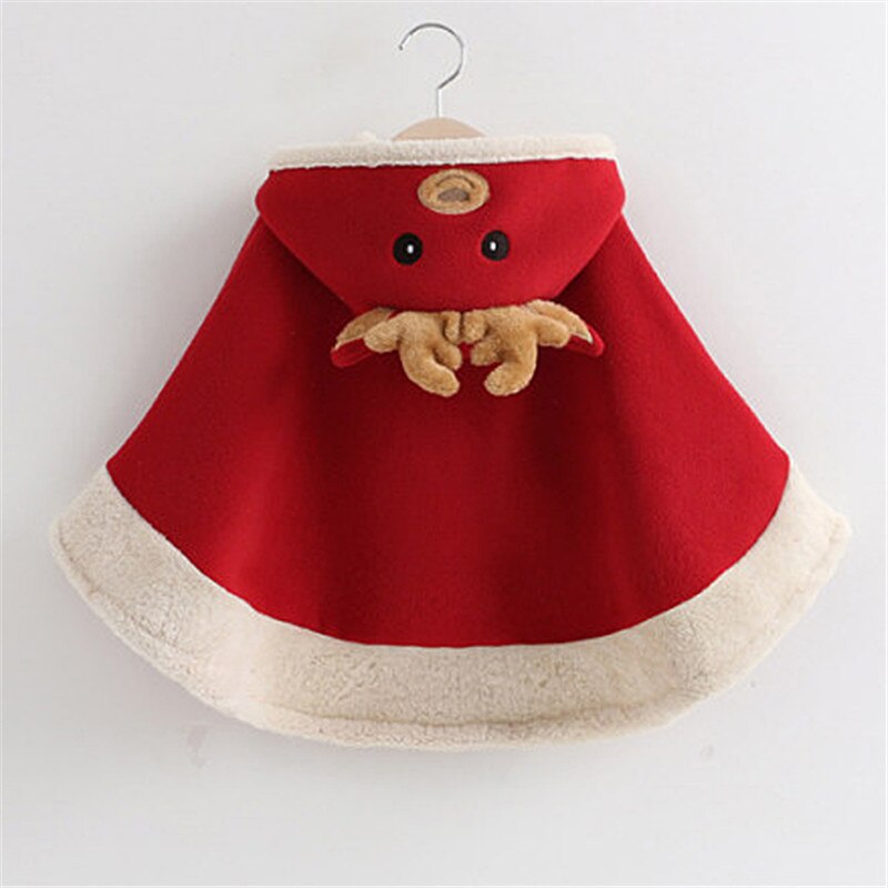 Toddler Baby Girl Christmas Outfit Kids Solid Color Reindeer Hooded Cloak Poncho Snowsuit Winter Warm Coat