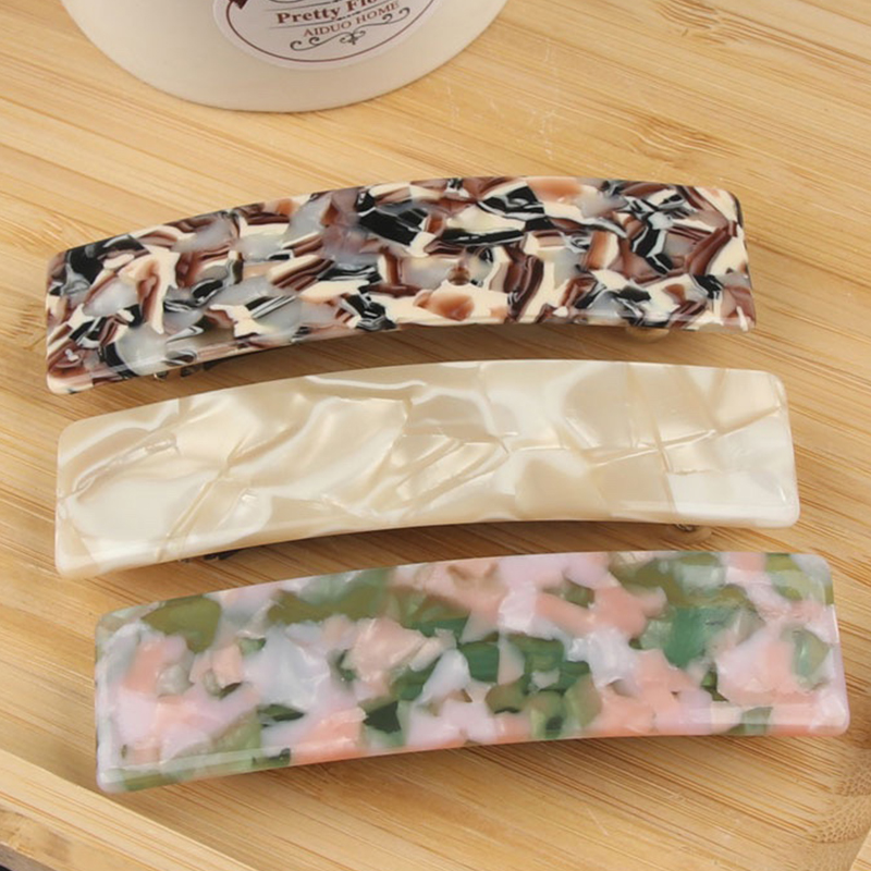 Rectangle Resin Spring Clip Barrette For Women French Marble Print Hairpins Side Clip Shiny Acetate Hair Clip Hair Accessories