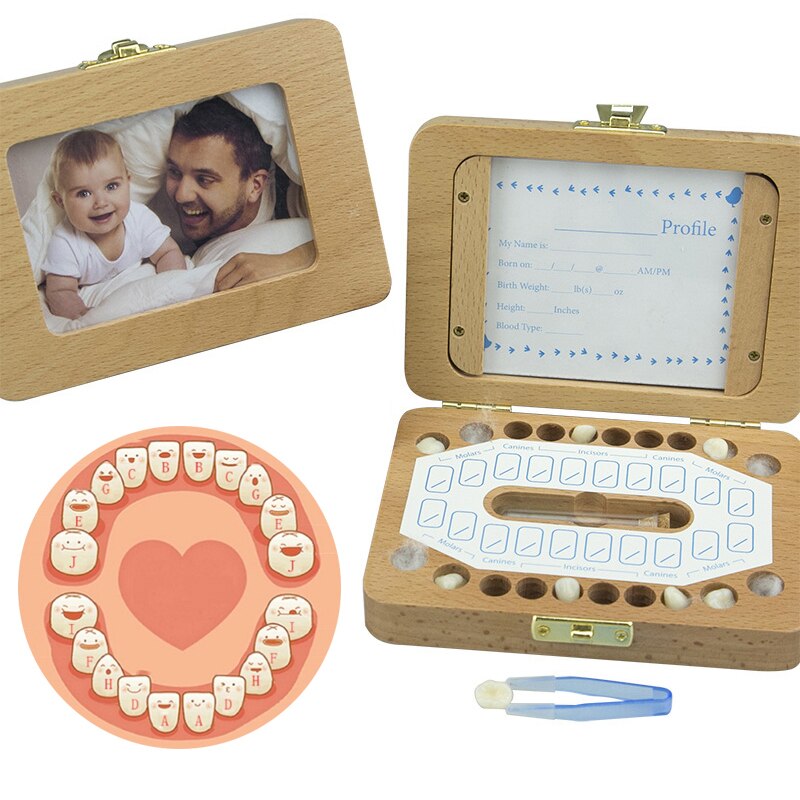 Children's Baby Deciduous Tooth Box Wooden Frame Tooth Storage Memorial Box For Milk Teeth UK