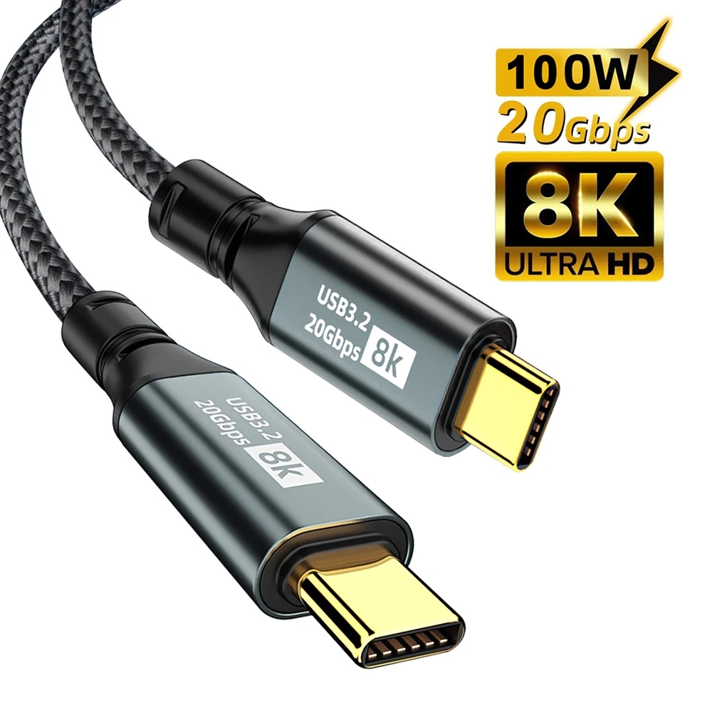 Cordon de données vidéo USB 3.2 type-c Gen2 20Gbps 8K @ 60Hz pour TV PC ordinateur portable, câble USB C PD 100W pour Macbook iPad iPhone 15 Pro Max