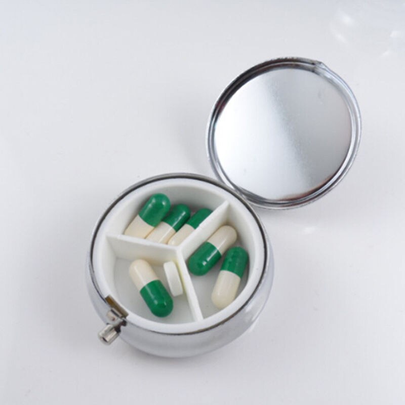1 stk 3 celle runde pilleæsker sølv metal medicin tablet holder fordelagtig beholder pille etui lille etui