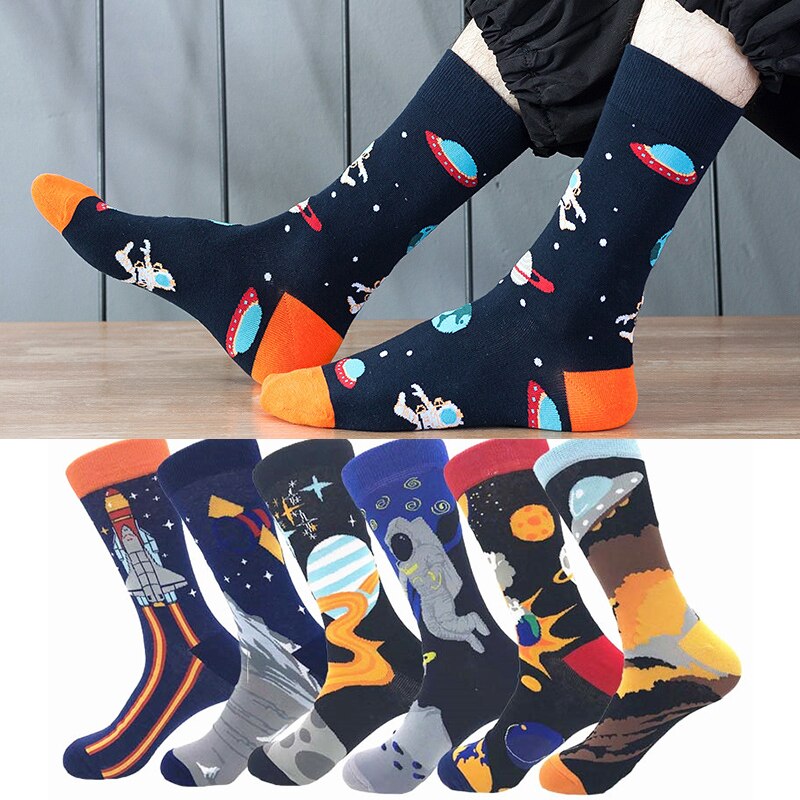 autumn and winter outer space socks 1 cotton socks couple tube socks cartoon alien socks