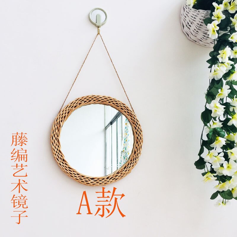 Accroche-miroir mural décoratif en rotin | Cadre en osier, style cosmétique, Unique, motif rétro, tendance: A
