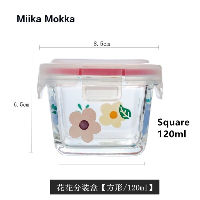 Japanse Stijl Transparant Glas Salade Kommen Met Deksels Container Dispenser Cake Fruitschaal Dessert Snack Kom Keuken Organizer: C pink flower square