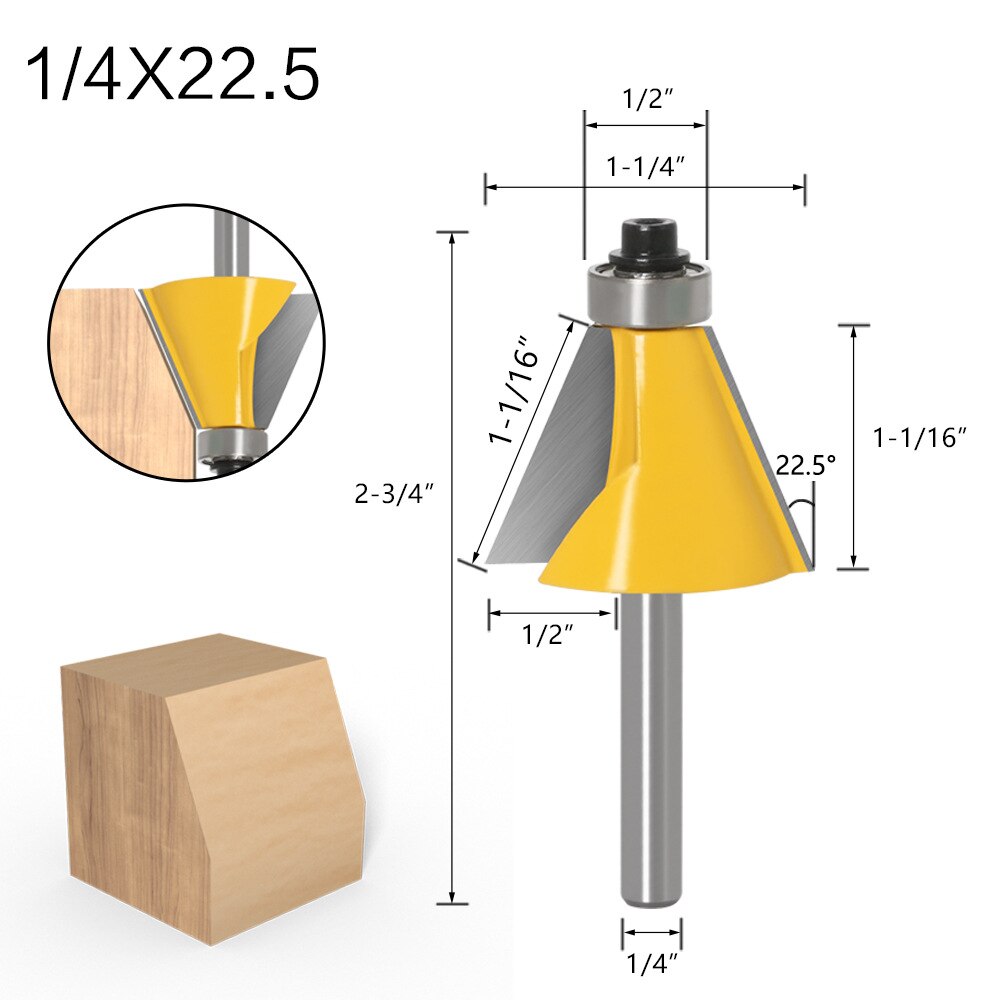 8Mm 6Mm 1/4 Inch 12Mm 1/2 Inch Schacht Chamfer Frees 15 Graden Bevel Rand Frees voor Hout Woodorking Machine Tools: NO2 1l4x22.5