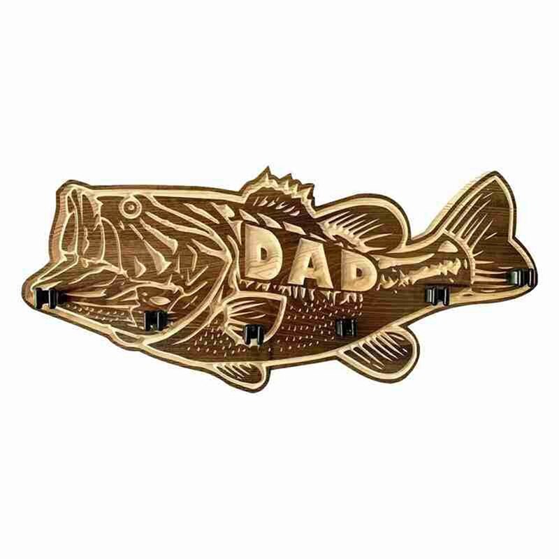 Wooden Large Mouth Bass Fishing Rod Holder Wall Mounted Father&amp;#39;s Day Retro Fishing Pole Rack With 6 Rod Holder: C