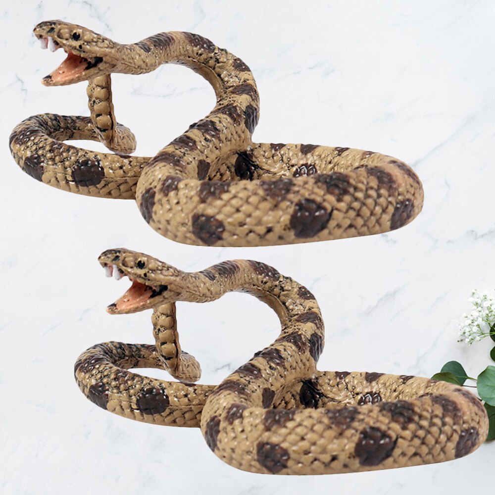 2Pcs Simulatie Snake Speelgoed Plastic Statische Slang Model Speelgoed Levendige Wildlife Diermodel Speelgoed Diverse Kleur (Ratelslang)