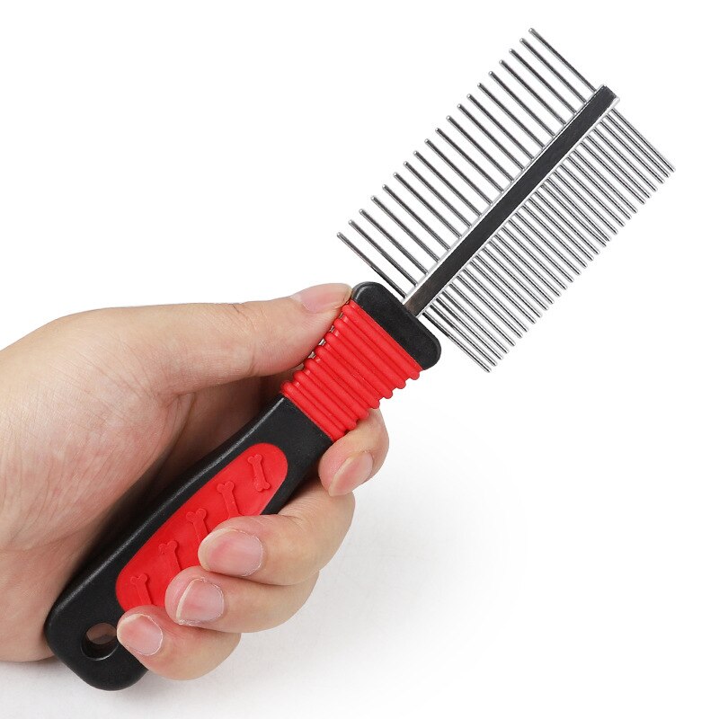 Pet Grooming Comb Double-sided Stainless Steel Row Comb Dog Grooming Double-row Comb Perfect for Cats and Dogs of All Sizes 1pc