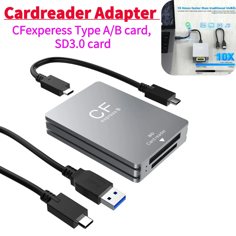 2 in 1 CFexpress Type A/B & SD-kaartlezer CFexpress-lezeradapter USB 3.2 10 Gbps Dual-Slot met USB C naar USB C/A-kabel voor SLR