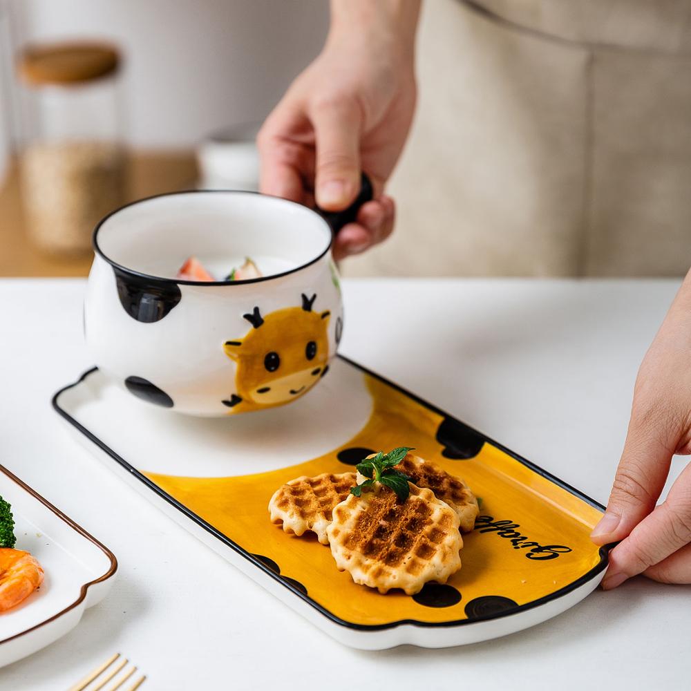 MDZF SWEETHOME Cartoon Animal Ceramic Tableware Set Children Breakfast Plate Dessert Dish Salad Plate Soup Bowl Dinnerware