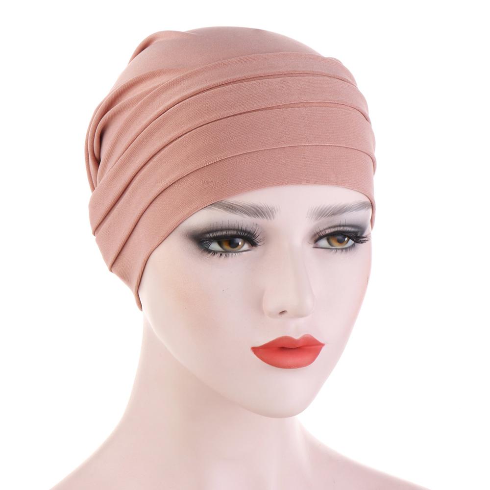 Elastic Turban Hat Solid Color Women Headscarf Bonnet islamic Inner Hijabs Cap Muslim Hijab turban africain femme hat: 6