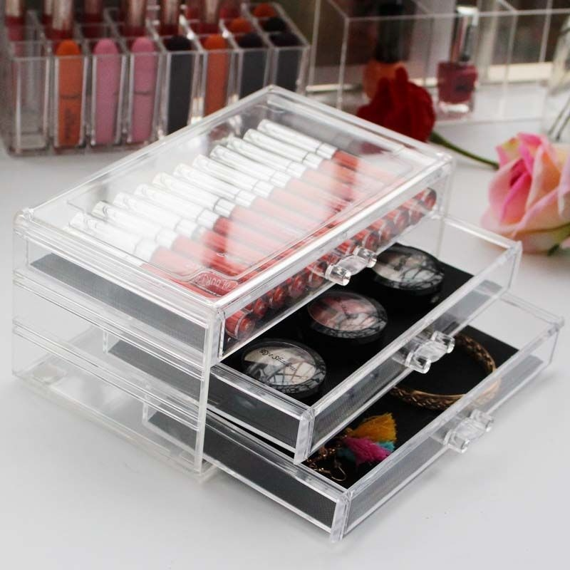 Large Capacity Storage Box Dressing Table Cosmetic Lipstick Storage Rack Transparent Drawer Desktop Finishing Box Acrylic: 1