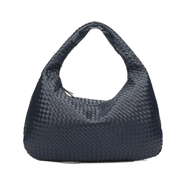 LUCDO-sac Hobo fait à la main en cuir PU tissé décontracté, sac à main de bonne Patchwork fermeture éclair pour femmes, sacs à épaule: Bleu profond