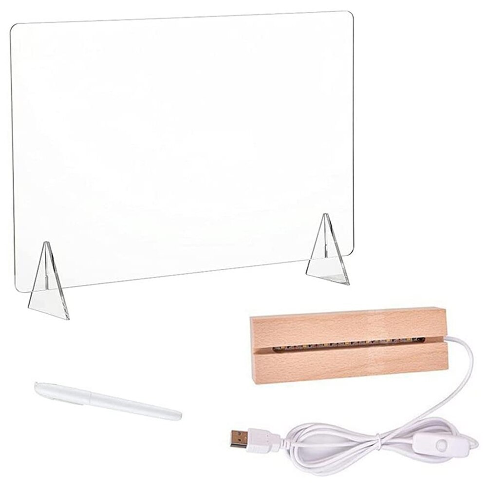 Clear Writing Board Acrylic Message Board With Triangle Base Luminous Base Erasable White Pen Decoration