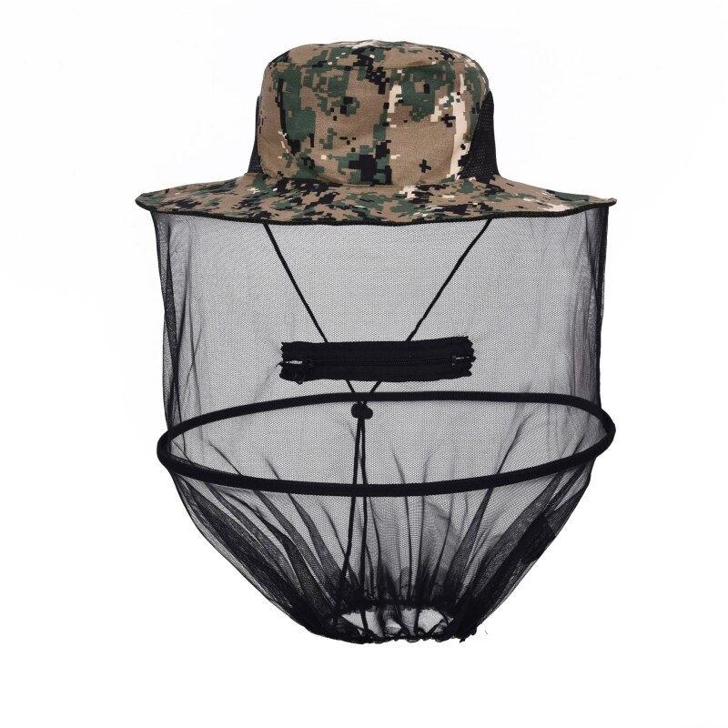 Bucket Hat With Mesh Zipper Outdoor Sunshade Cap Anti Mosquito Insect Lightweight Breathable Folding Camping Fishing Hat