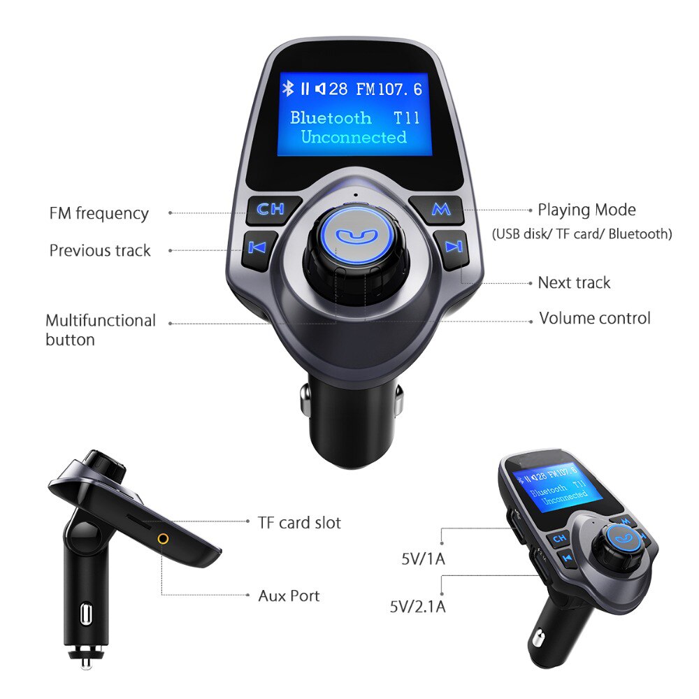 Xiaomi T11 Wireless Bluetooth FM Transmitter Handsfree Car Kit MP3 Player Wireless Bluetooth Adapter With Dual USB Port Car Kit