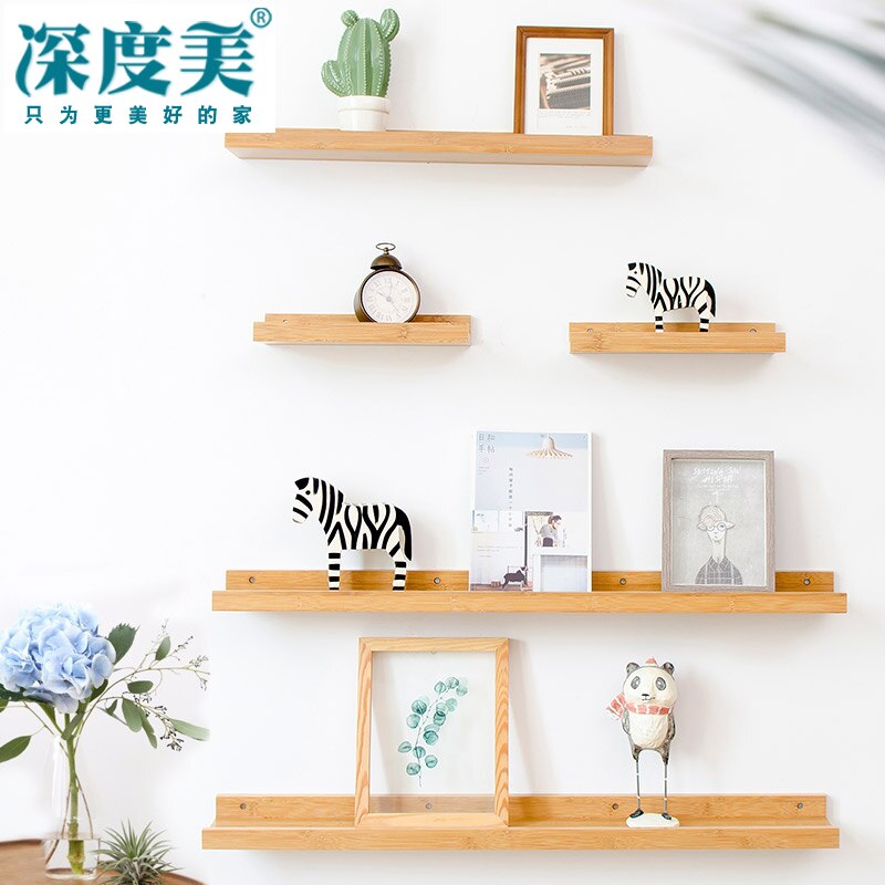 Pure solid wood one-word partition oak wall rack wall hanging living room TV wall shelf bedroom wall board
