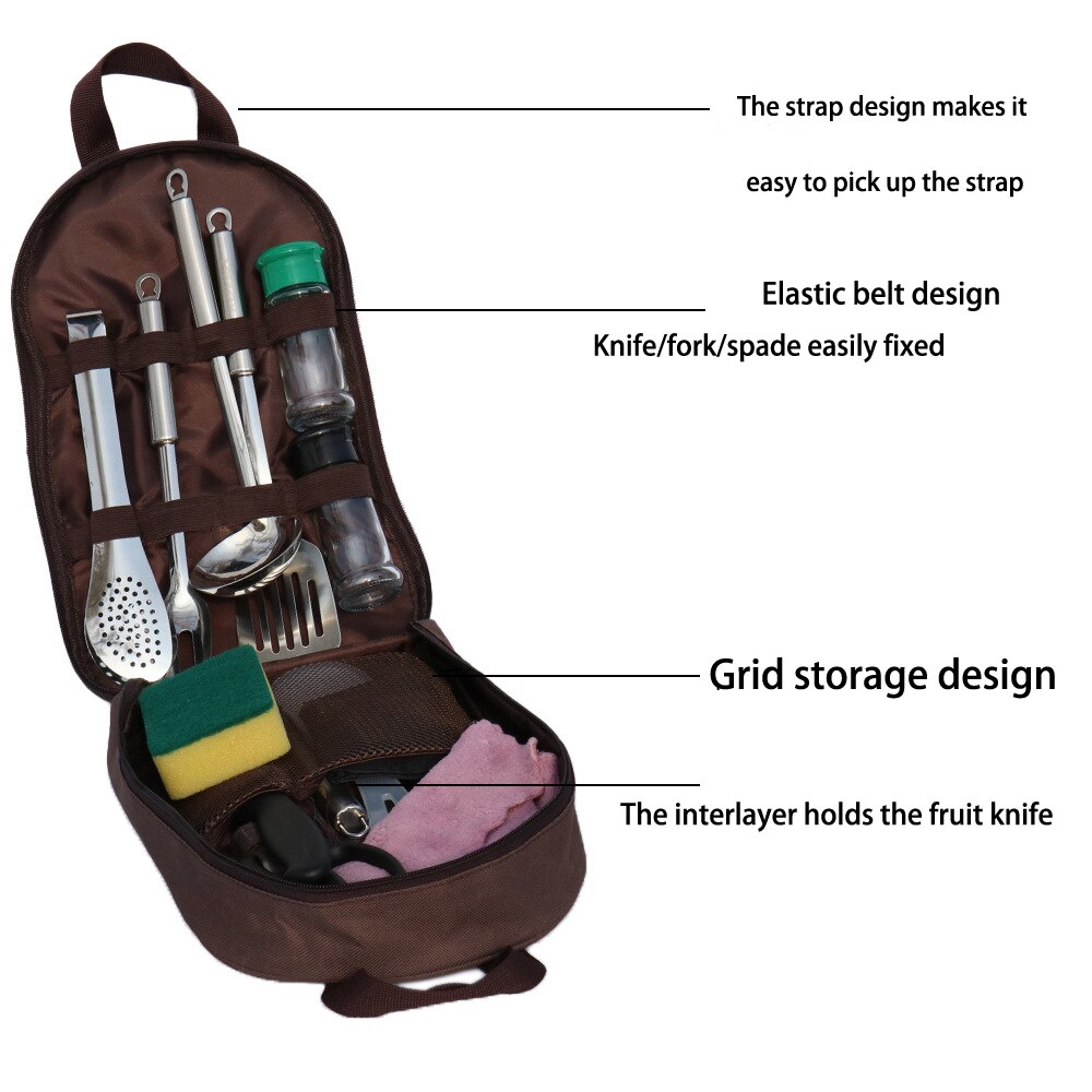 Bolsa de almacenamiento para utensilios de cocina, utensilio organizador portátil para viajes al aire libre, cubertería de acampada