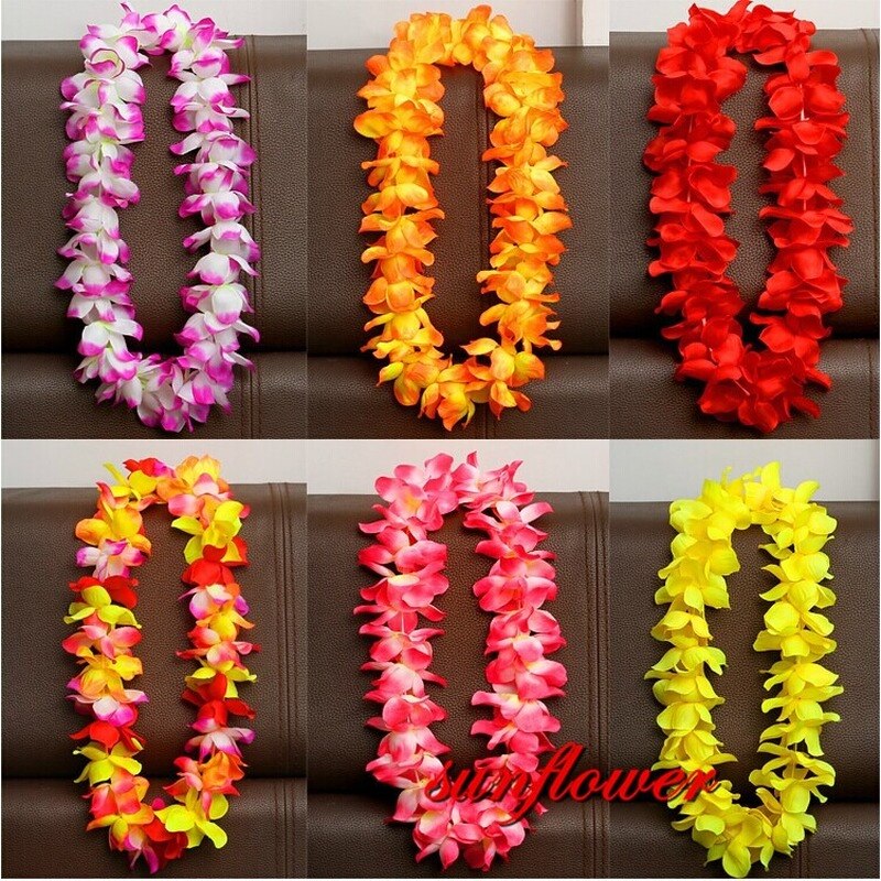 1 st hawaiianska konstgjorda blommor leis krans halsband krans självhäftande klänning hawaii strandfest dekoration påsk