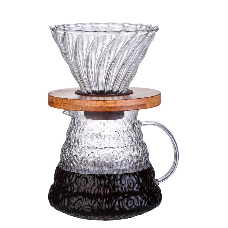V60 Hand Coffee Pot Wooden Coffee Maker Style Coffee Set Coffee Dripper and Pot Set for Coffee Filter Reusable Coffee Filters