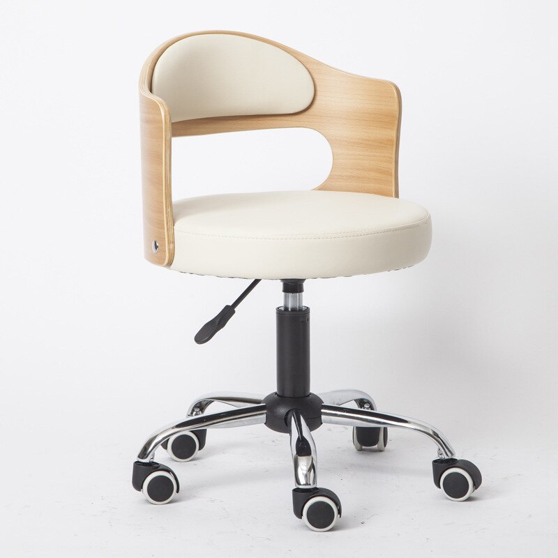 Stijl Massief Hout Lifting Barkruk Moderne Eenvoudige Rugleuning Thuis Beauty Salon Ronde Kruk Receptie Hoge Kruk Swivel stoel: Wood leather