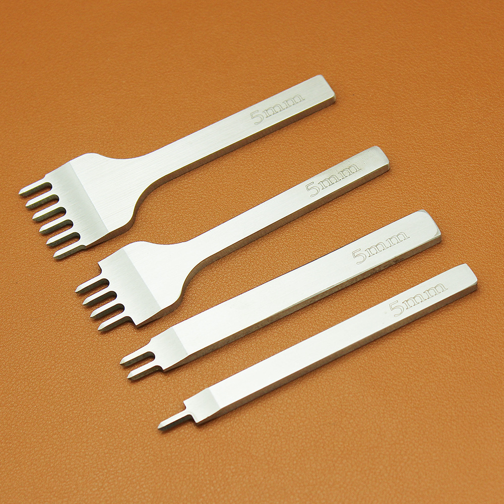 1sets Metal Leather Chisel Hole Punch Stitching Tool Diamond Pricking Iron Leather Craft tool Completely Polishing 3/4/5/6mm: 5mm1-2-4-6prong-1set