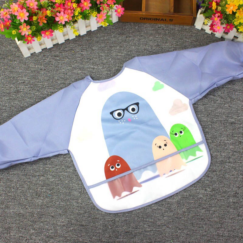 Cute Baby Bibs Waterproof Long Sleeve Apron Children Feeding Smock Bib Burp Clothes Soft Eat Toddler Baberos Bavoir: Black / height 90