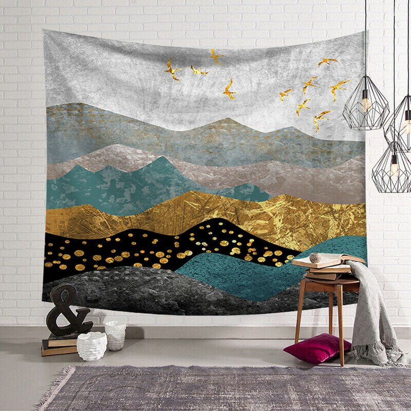 Art Deco Sun Moon Mountain Tapestry Forest Psychedelic Sun Moon Tree Mountain Tapestry Nordic Style Wall Hanging Room Home Decor