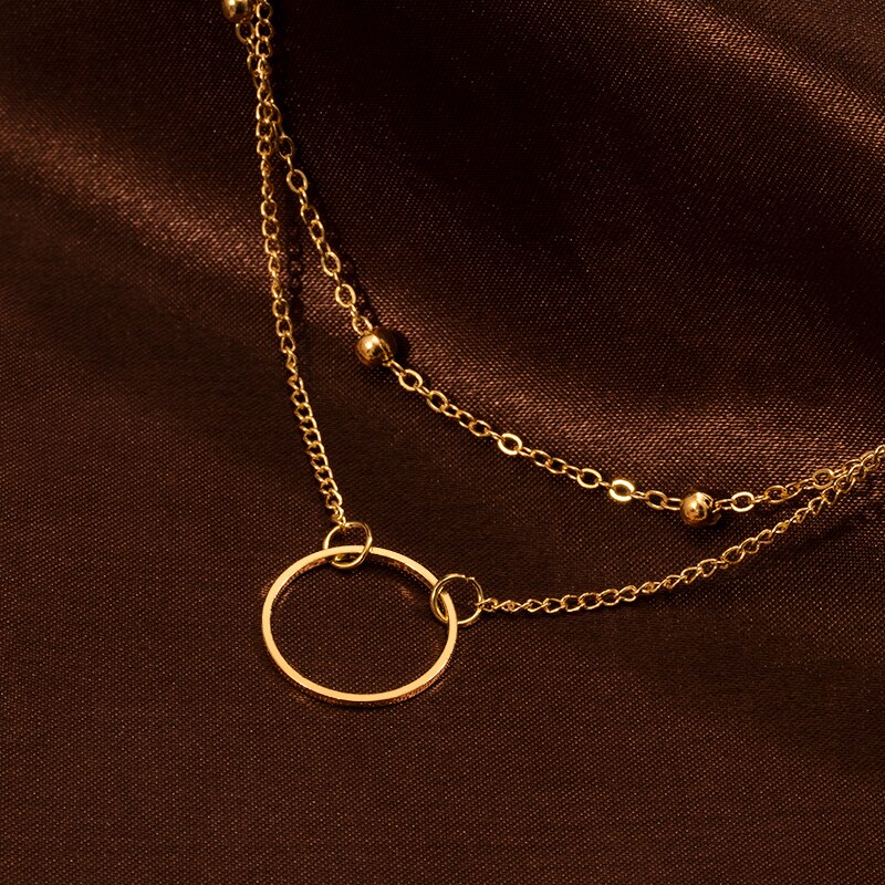 Nowy choker naszyjnik kobiety dwuwarstwowy okrągłe naszyjniki złoty kolorowy naszyjnik Chocker szyi modny zestaw górnik femme kołnierz ras du cou
