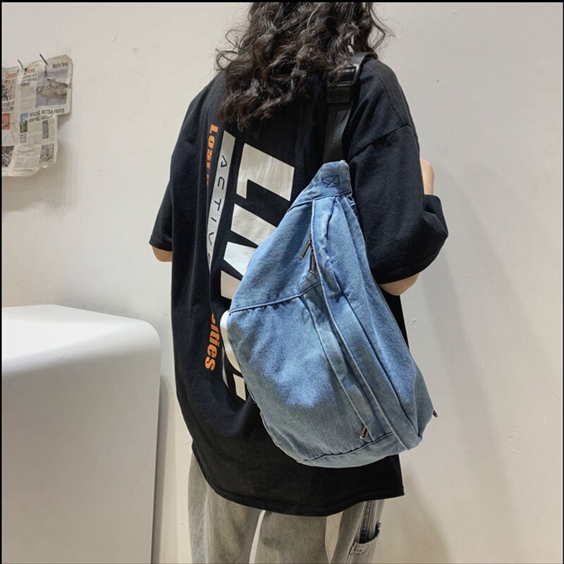 Unisex crossbody taske skuldertaske piger denim til kvinder stor kapacitet messenger bag bolsos para mujer hip hop bælte taske