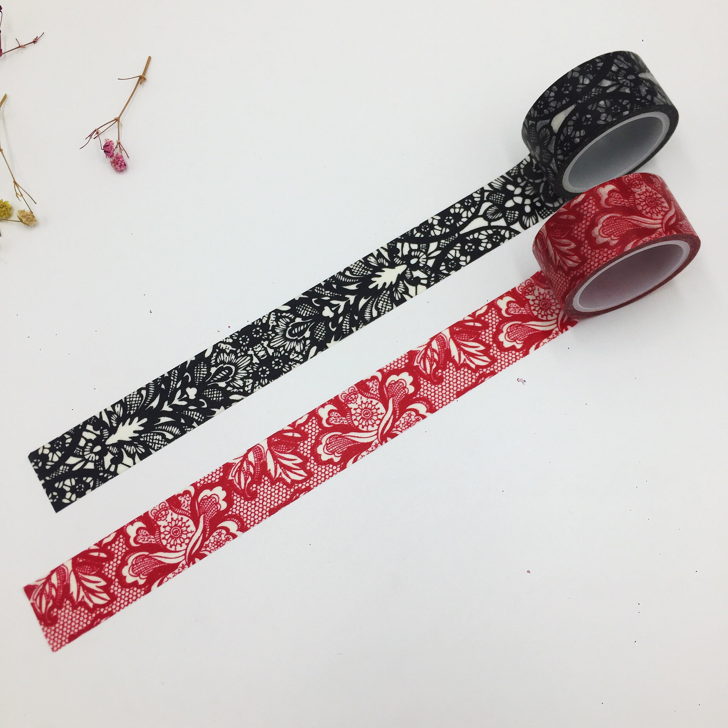 Smuk washi papir tape /20mm*5m røde blonder og sorte blonder maskering japan washi tape