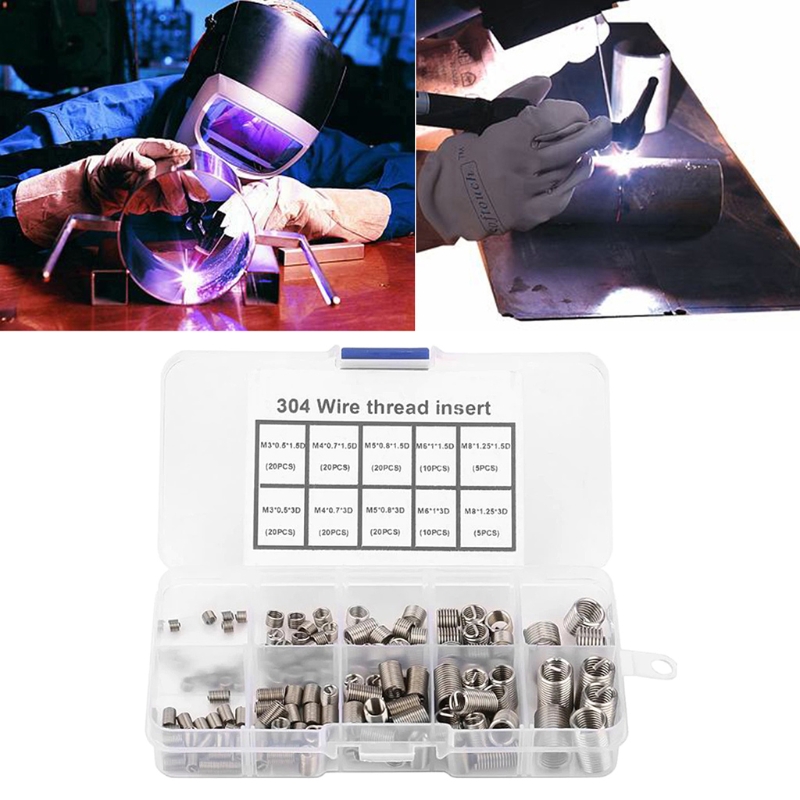 150pcs Stainless Steel Helicoil Thread Repair Insert Kit M3 M4 M5 M6 M8 Nut Kit Crew Sleeve Set Replacement 19QB