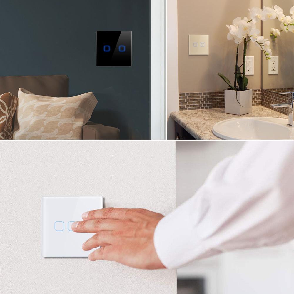 Sensor de pantalla táctil AIMENGTE de 220V Interruptor de luz LED 1/2/3 entradas, Interruptor táctil de pared de vidrio, módulo de Panel de Control empotrado