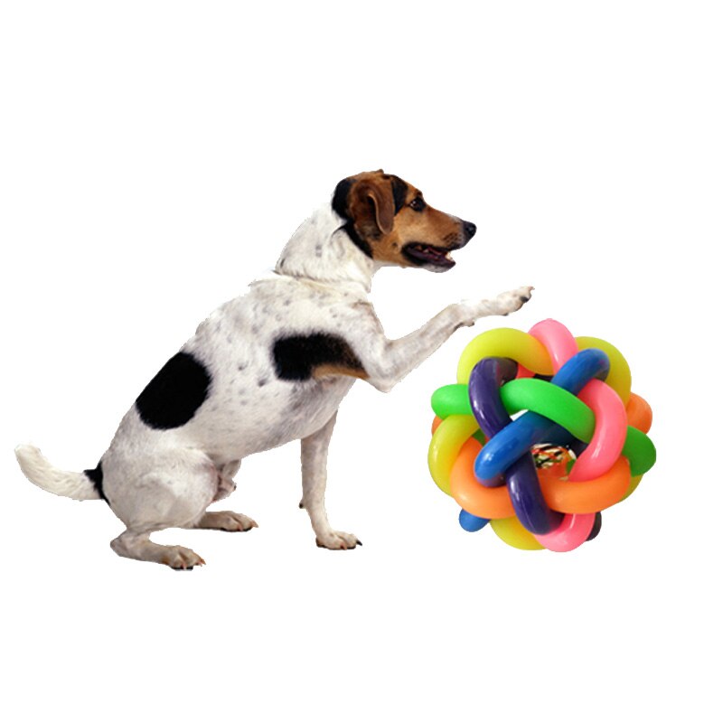 1Pc Kleurrijke Rubberen Bal Hond Speelgoed Gevlochten Honden Tanden Reinigen Chew Speelgoed Outdoor Interactieve Speelgoed Met Klokken Puppy kat Speelgoed