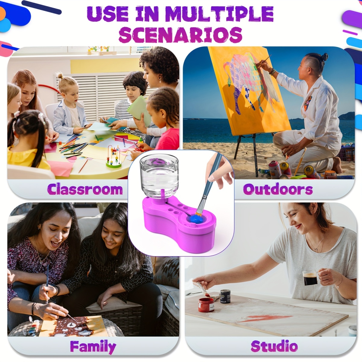 Paint Brush Cleaner With Drain Button Automatic Water Circulation Paint Brush Cleaning Machine Cleaning Bucket Art Tools